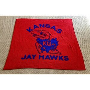 Biederlack University Of Kansas KU blanket vintage Made in USA 54"x 47"‎ Jayhawk